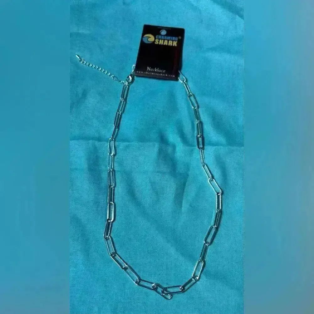 NEW! 16” Silver Paper Clip Necklace with Extension NWT